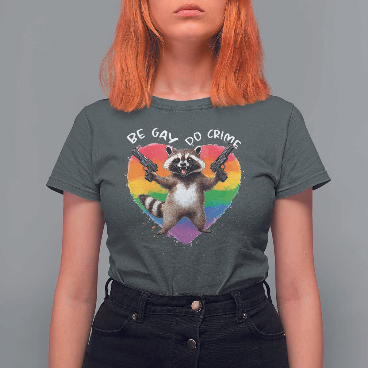 Funny Be Gay Do Crime T Shirt For Women LGBTQ Pride Gay Racoon Rainbow
