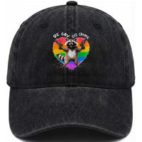 Funny Be Gay Do Crime Washed Cotton Baseball Cap LGBTQ Pride Gay Racoon Rainbow