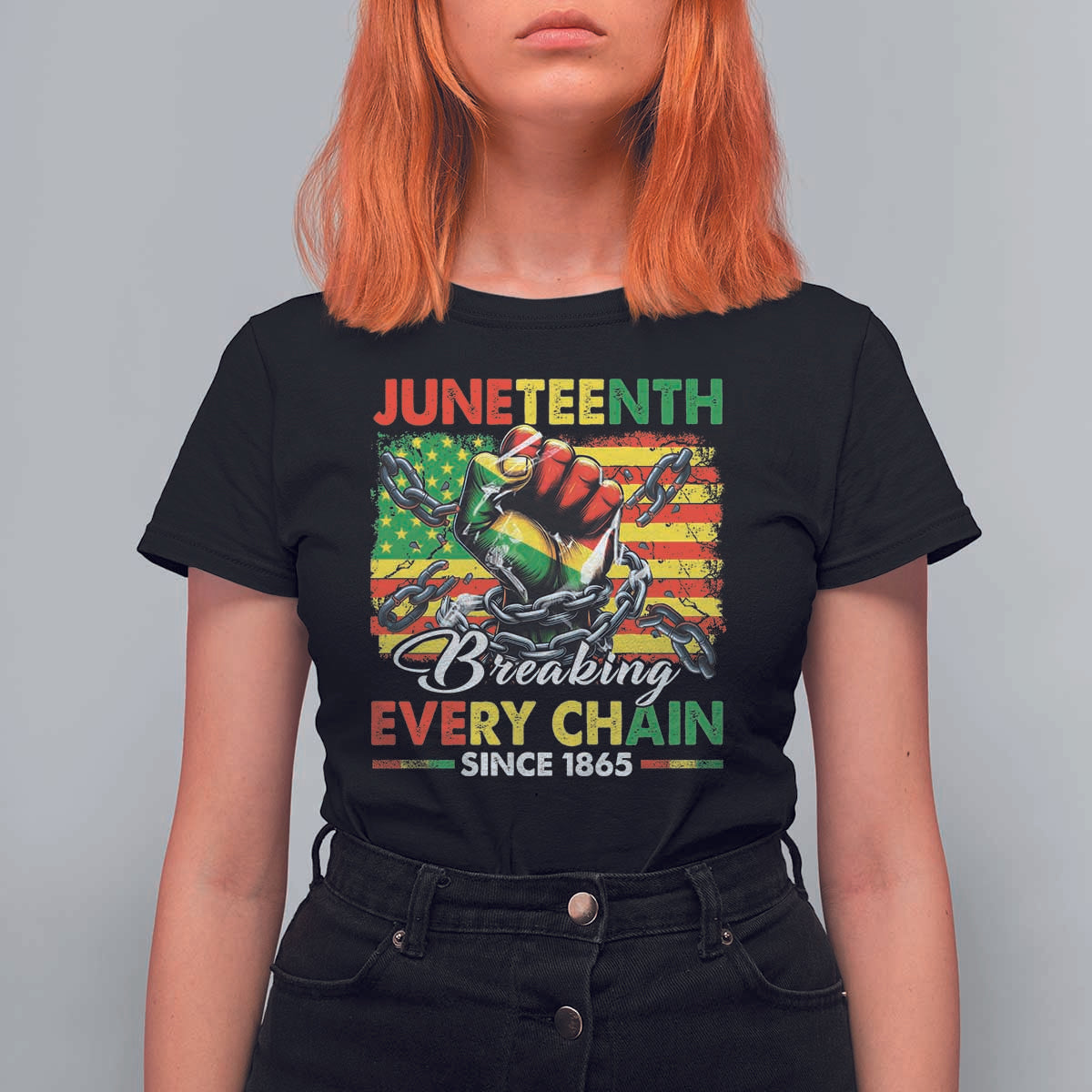 Juneteenth Breaking Every Chain Since 1865 T Shirt For Women Hand Fist Freedom