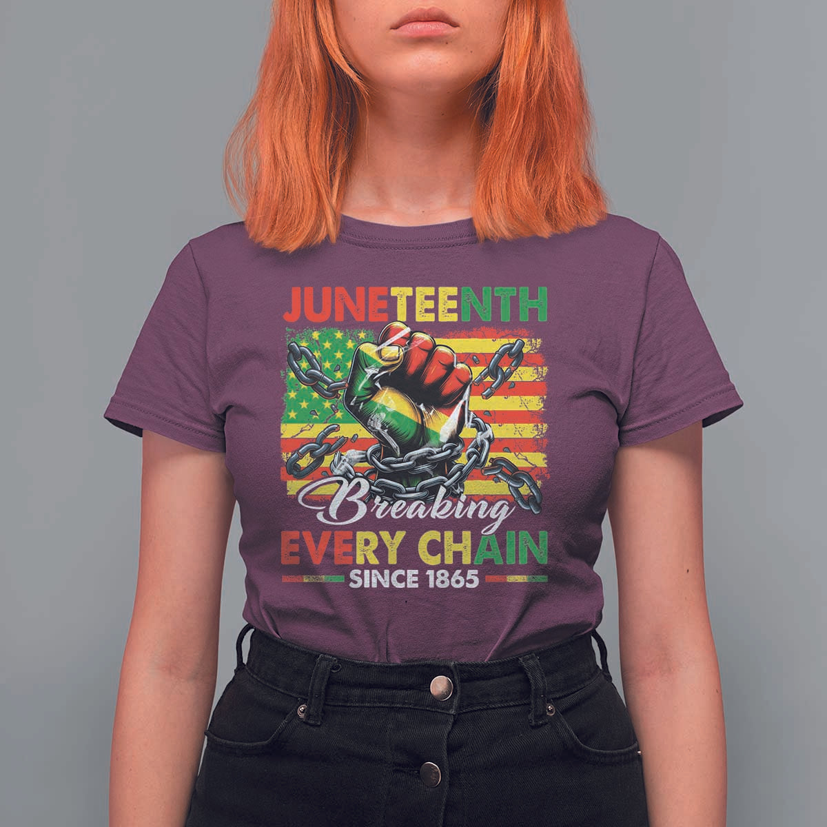 Juneteenth Breaking Every Chain Since 1865 T Shirt For Women Hand Fist Freedom