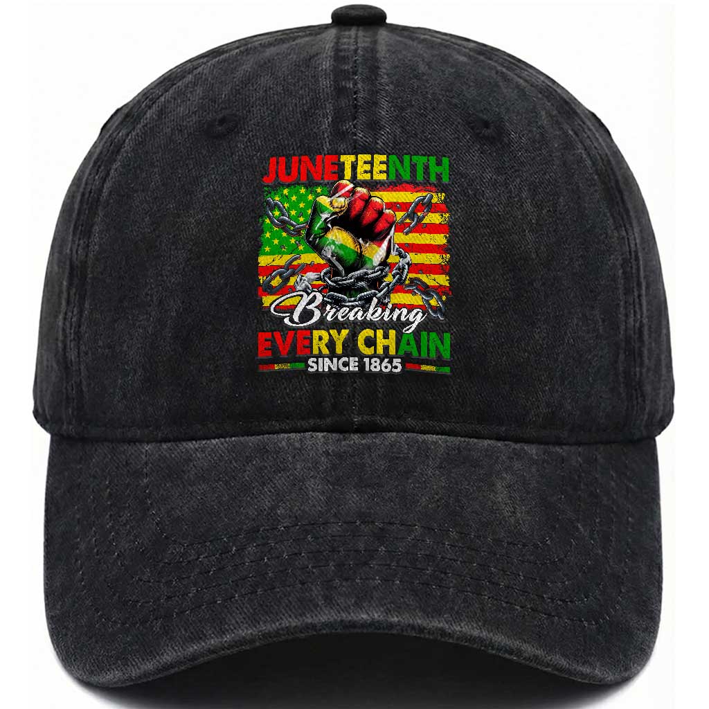 Juneteenth Breaking Every Chain Since 1865 Washed Cotton Baseball Cap Hand Fist Freedom