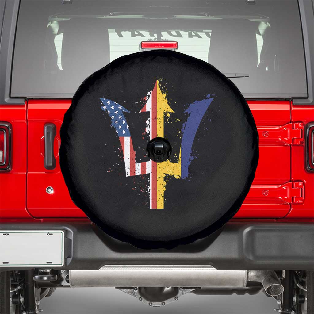 Funny Barbadian American Pride Barbados USA Flag Trident Spare Tire Cover