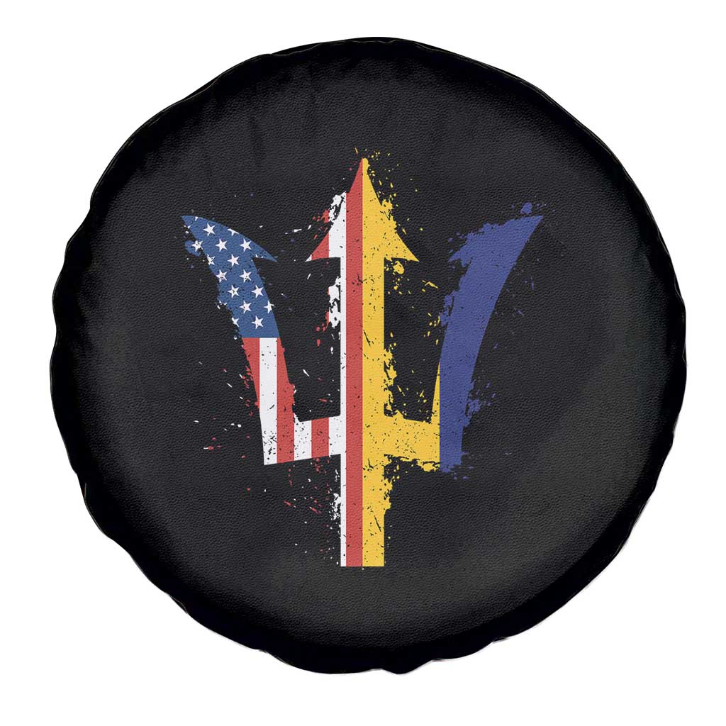 Funny Barbadian American Pride Barbados USA Flag Trident Spare Tire Cover