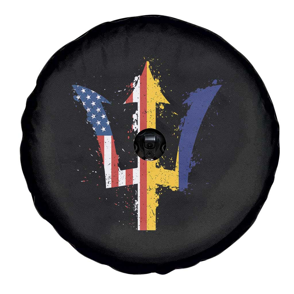 Funny Barbadian American Pride Barbados USA Flag Trident Spare Tire Cover