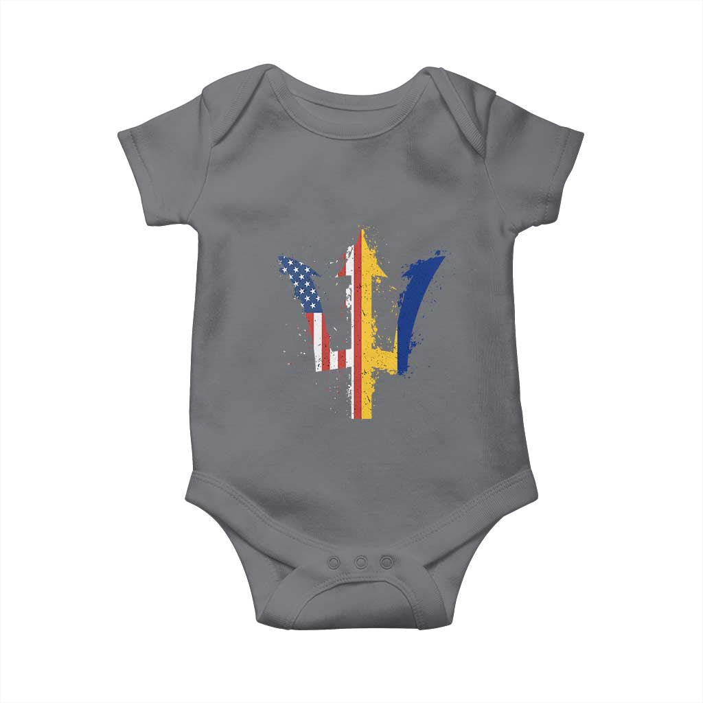 Funny Barbadian American Pride Barbados USA Flag Trident Baby Onesie