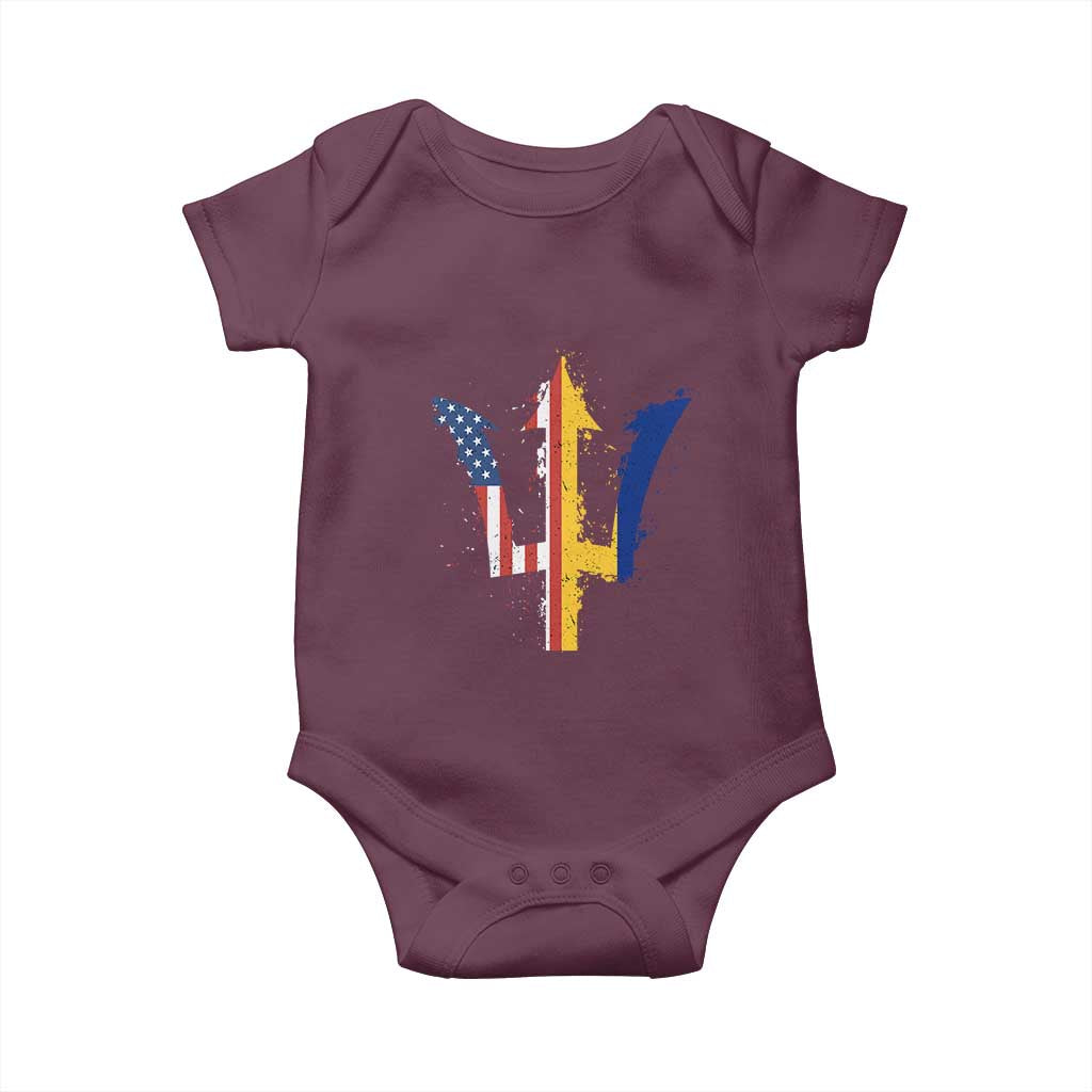 Funny Barbadian American Pride Barbados USA Flag Trident Baby Onesie