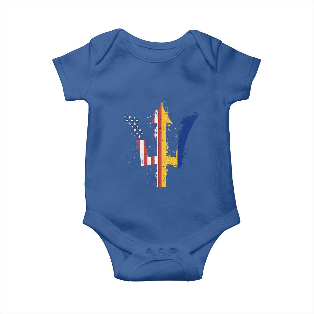 Funny Barbadian American Pride Barbados USA Flag Trident Baby Onesie