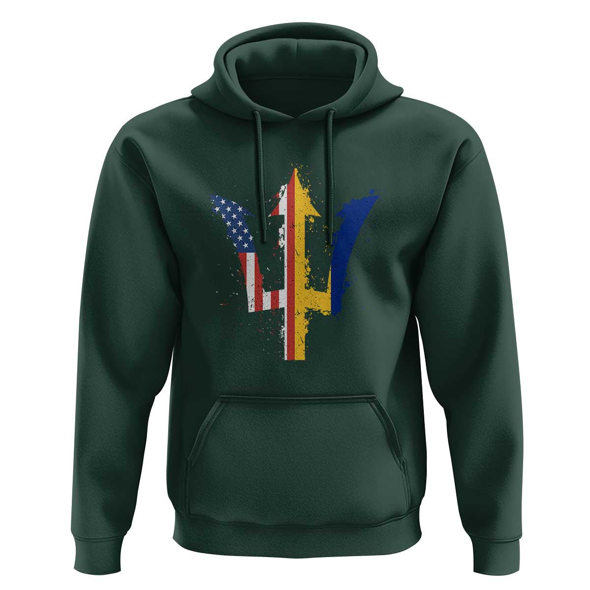 Funny Barbadian American Pride Barbados USA Flag Trident Hoodie