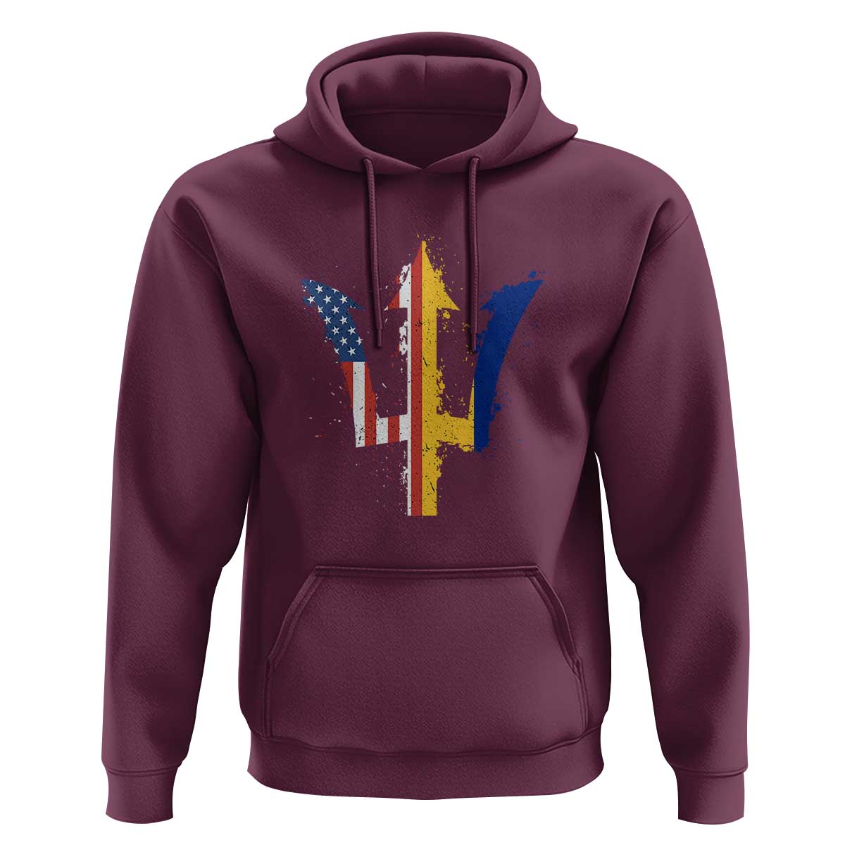 Funny Barbadian American Pride Barbados USA Flag Trident Hoodie