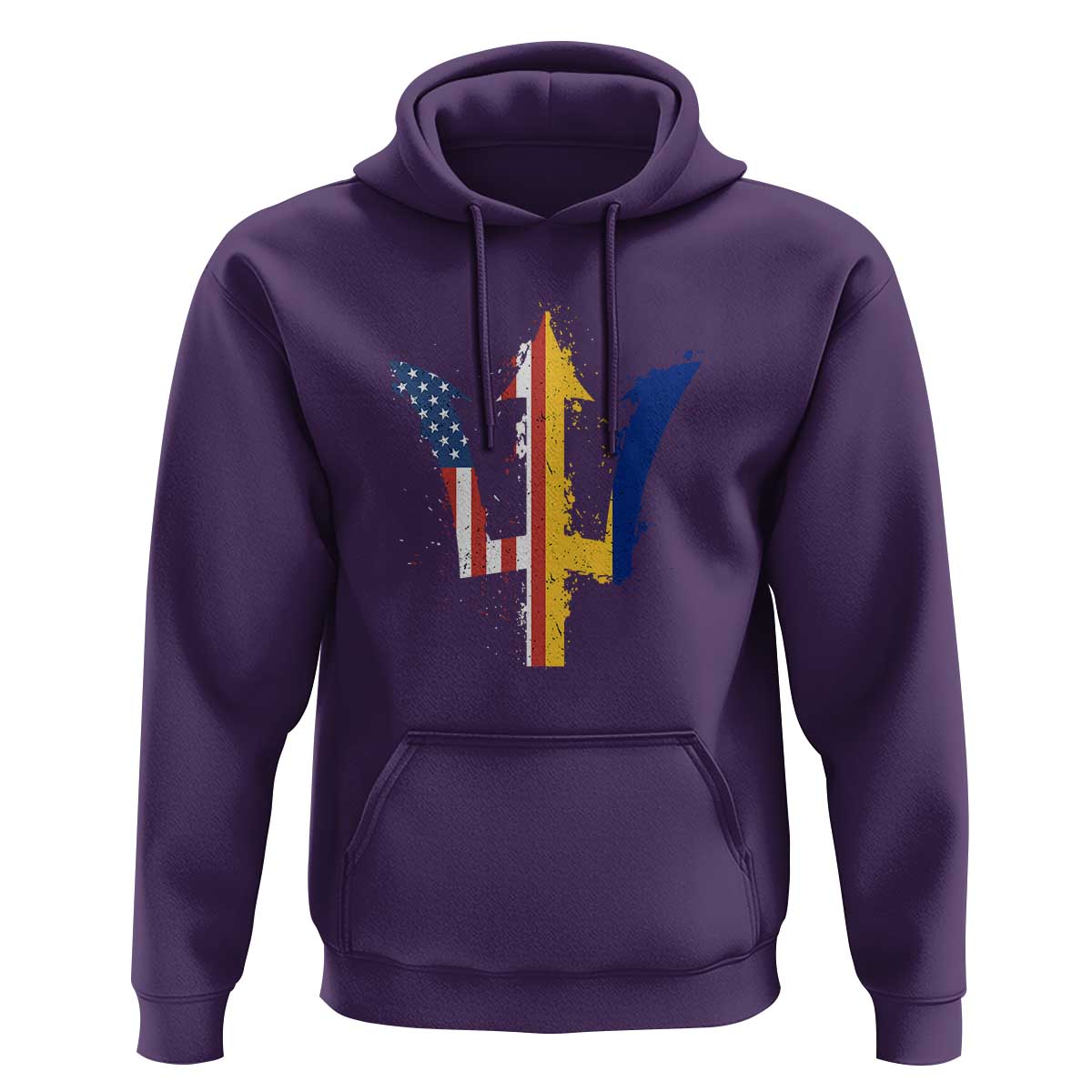 Funny Barbadian American Pride Barbados USA Flag Trident Hoodie