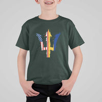 Funny Barbadian American Pride Barbados USA Flag Trident T Shirt For Kid