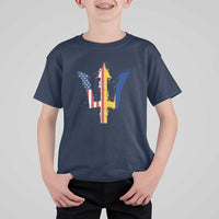 Funny Barbadian American Pride Barbados USA Flag Trident T Shirt For Kid
