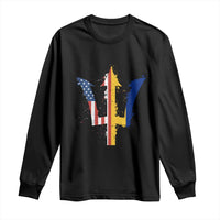 Funny Barbadian American Pride Barbados USA Flag Trident Long Sleeve Shirt