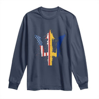 Funny Barbadian American Pride Barbados USA Flag Trident Long Sleeve Shirt