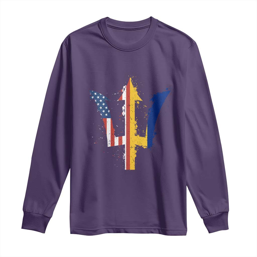 Funny Barbadian American Pride Barbados USA Flag Trident Long Sleeve Shirt