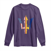 Funny Barbadian American Pride Barbados USA Flag Trident Long Sleeve Shirt