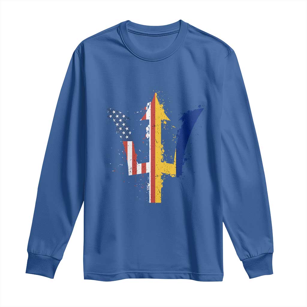 Funny Barbadian American Pride Barbados USA Flag Trident Long Sleeve Shirt