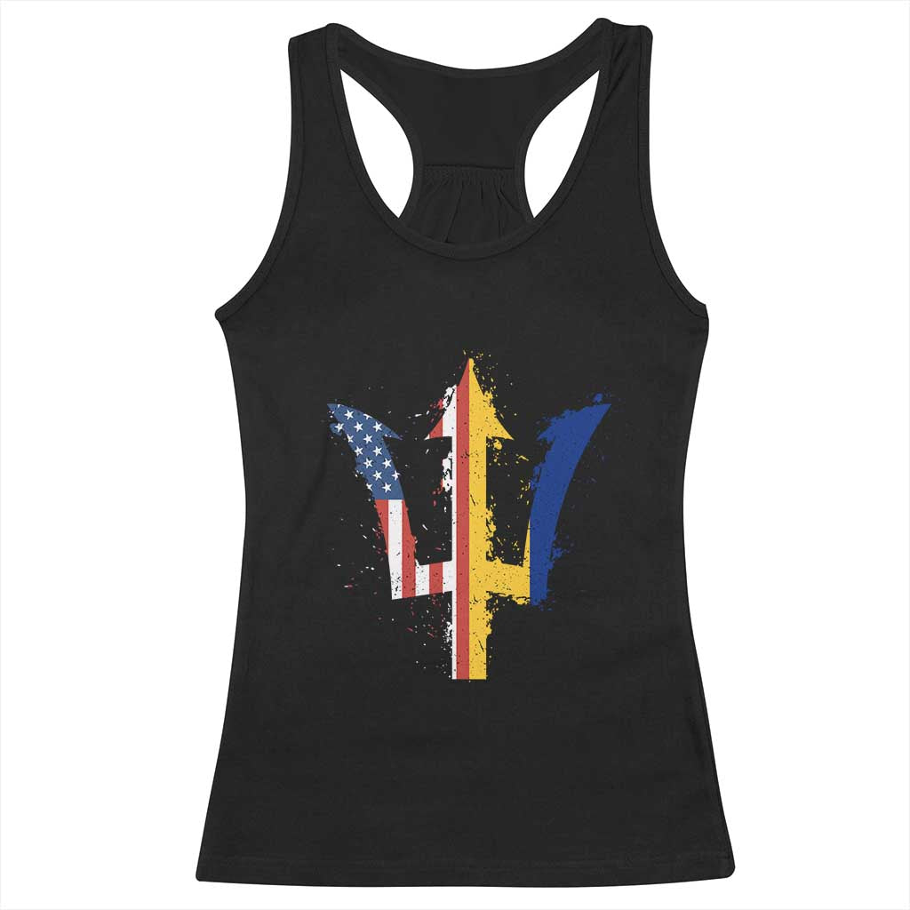 Funny Barbadian American Pride Barbados USA Flag Trident Racerback Tank Top