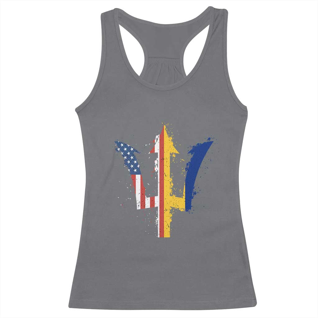 Funny Barbadian American Pride Barbados USA Flag Trident Racerback Tank Top