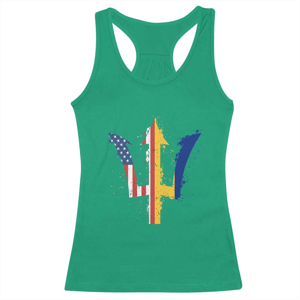 Funny Barbadian American Pride Barbados USA Flag Trident Racerback Tank Top