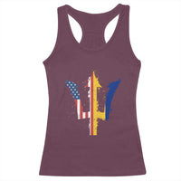 Funny Barbadian American Pride Barbados USA Flag Trident Racerback Tank Top