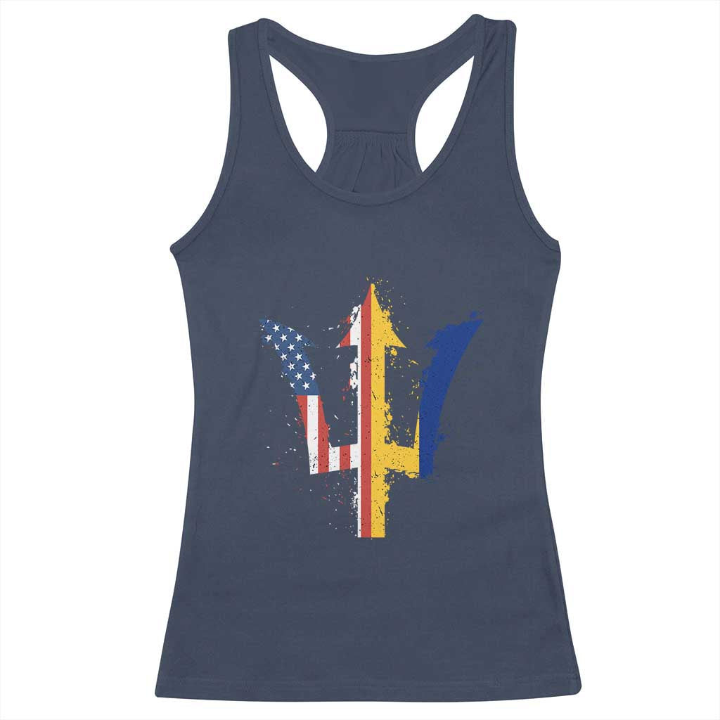 Funny Barbadian American Pride Barbados USA Flag Trident Racerback Tank Top