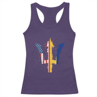 Funny Barbadian American Pride Barbados USA Flag Trident Racerback Tank Top