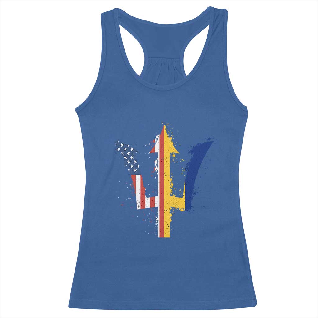 Funny Barbadian American Pride Barbados USA Flag Trident Racerback Tank Top