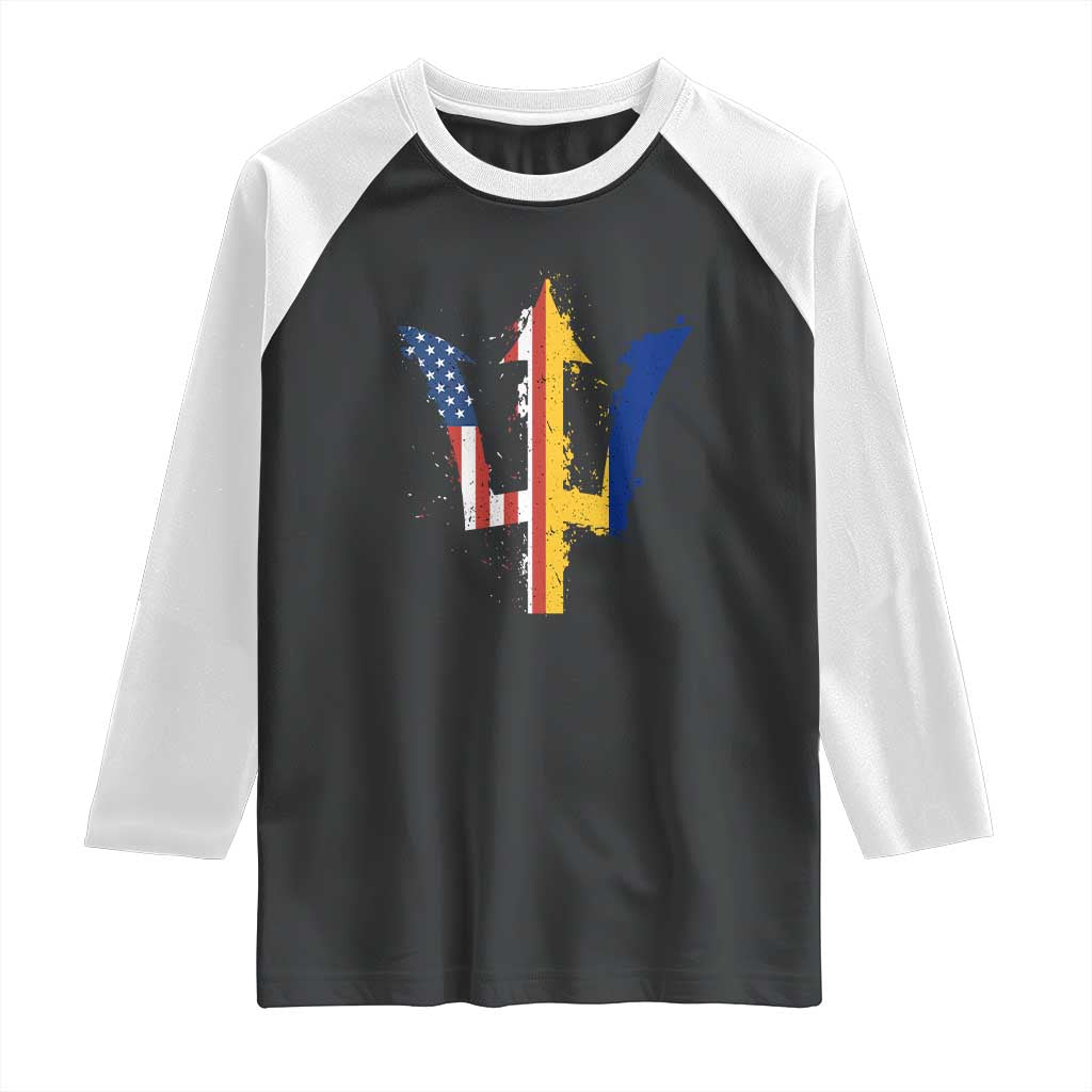 Funny Barbadian American Pride Barbados USA Flag Trident Raglan Shirt