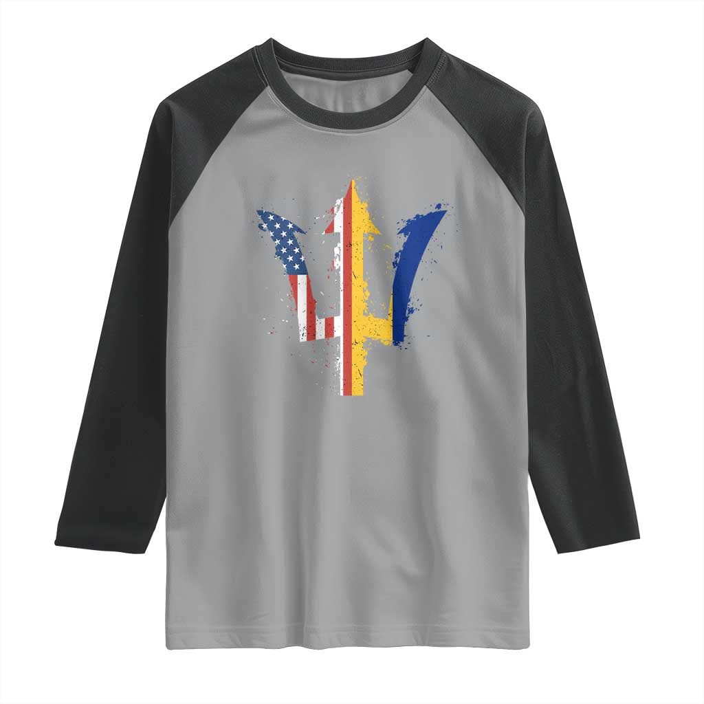 Funny Barbadian American Pride Barbados USA Flag Trident Raglan Shirt