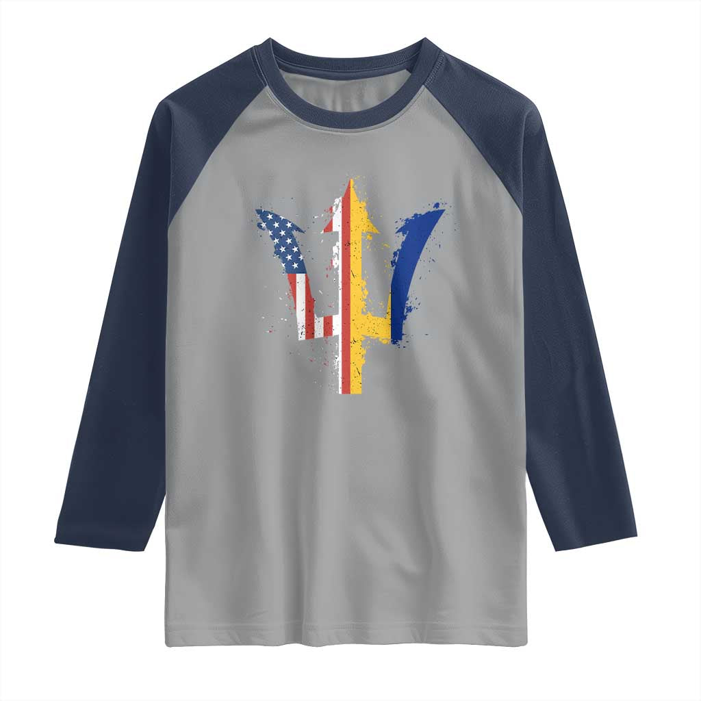 Funny Barbadian American Pride Barbados USA Flag Trident Raglan Shirt