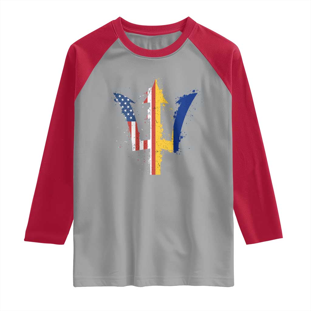 Funny Barbadian American Pride Barbados USA Flag Trident Raglan Shirt