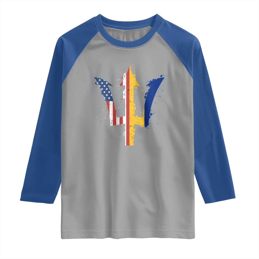 Funny Barbadian American Pride Barbados USA Flag Trident Raglan Shirt