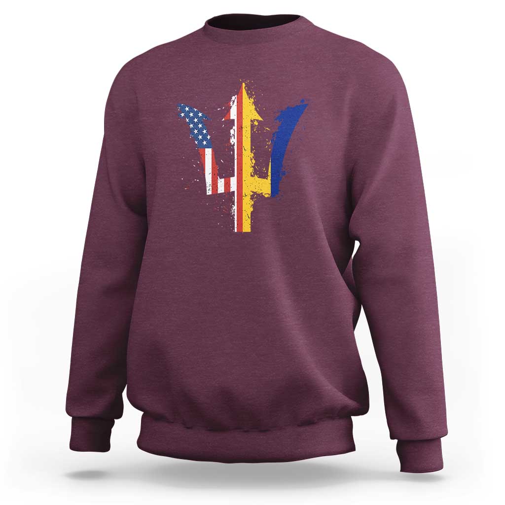 Funny Barbadian American Pride Barbados USA Flag Trident Sweatshirt