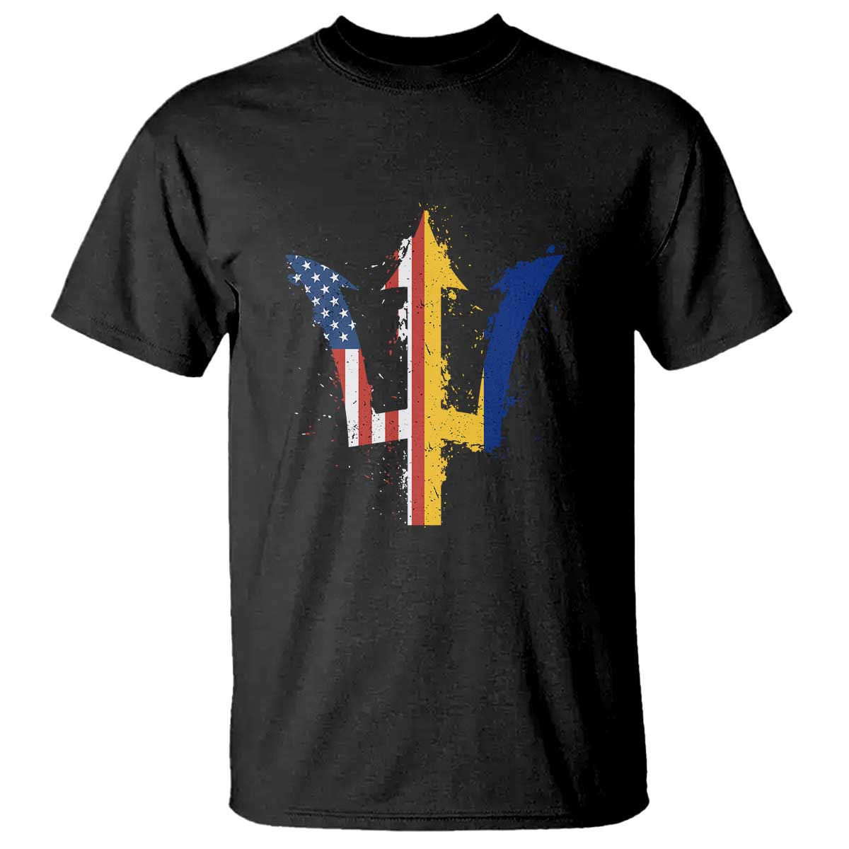 Funny Barbadian American Pride Barbados USA Flag Trident T Shirt