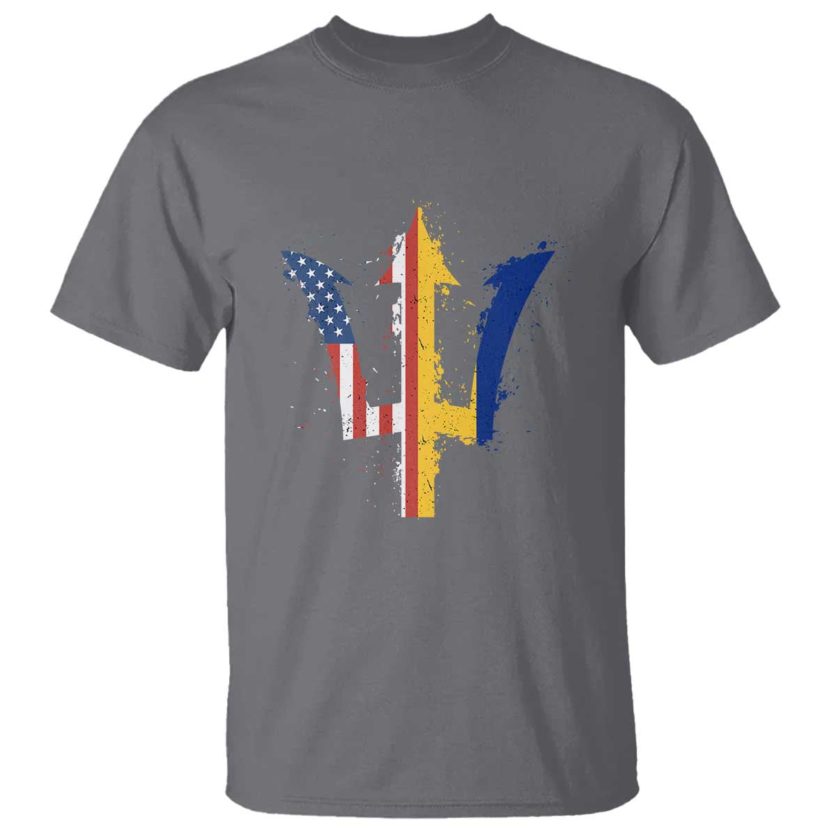 Funny Barbadian American Pride Barbados USA Flag Trident T Shirt