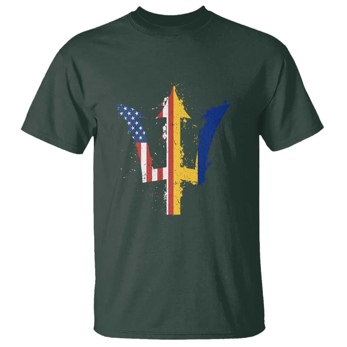 Funny Barbadian American Pride Barbados USA Flag Trident T Shirt