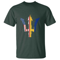 Funny Barbadian American Pride Barbados USA Flag Trident T Shirt