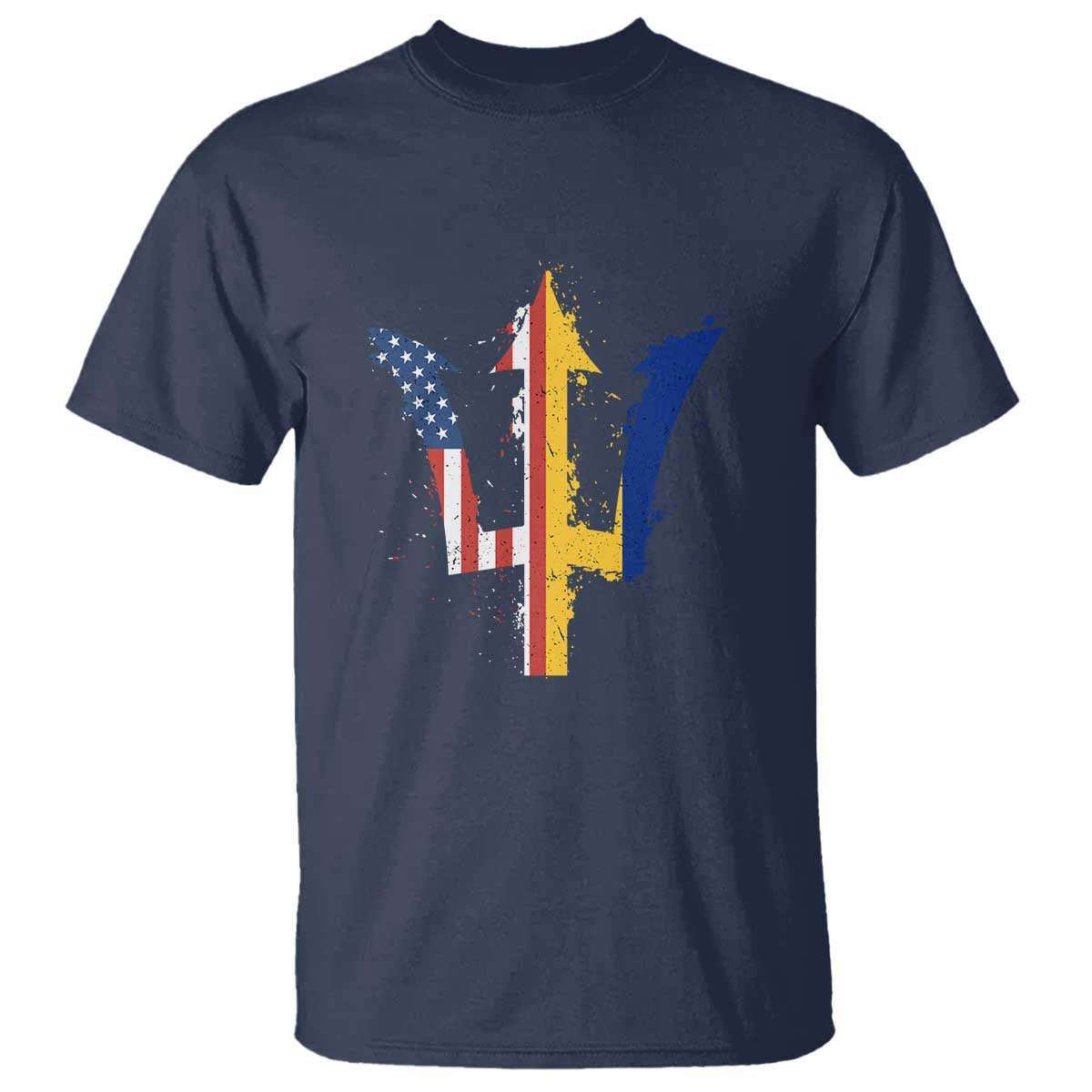 Funny Barbadian American Pride Barbados USA Flag Trident T Shirt