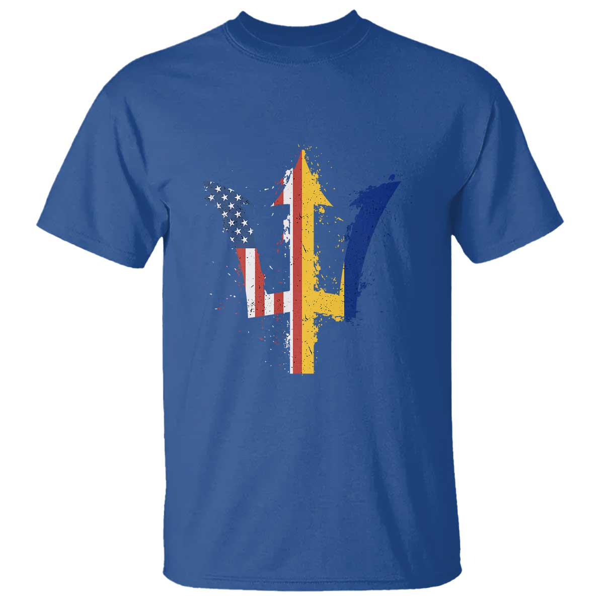 Funny Barbadian American Pride Barbados USA Flag Trident T Shirt