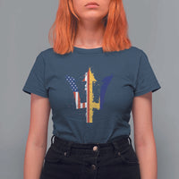 Funny Barbadian American Pride Barbados USA Flag Trident T Shirt For Women