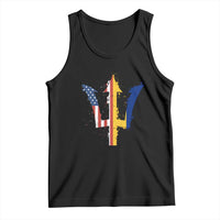 Funny Barbadian American Pride Barbados USA Flag Trident Tank Top