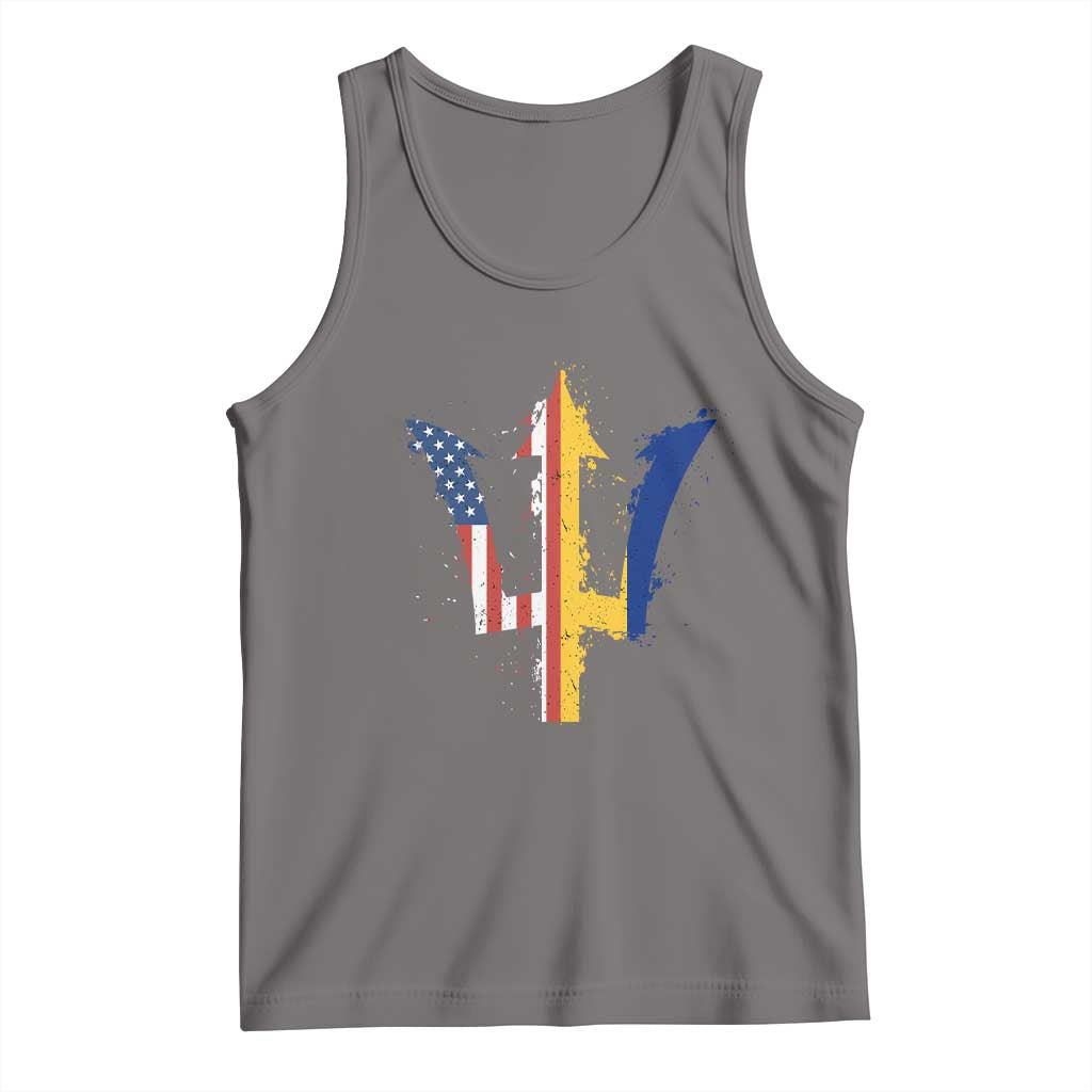 Funny Barbadian American Pride Barbados USA Flag Trident Tank Top