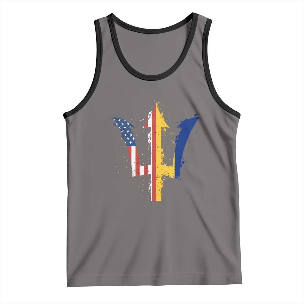 Funny Barbadian American Pride Barbados USA Flag Trident Tank Top