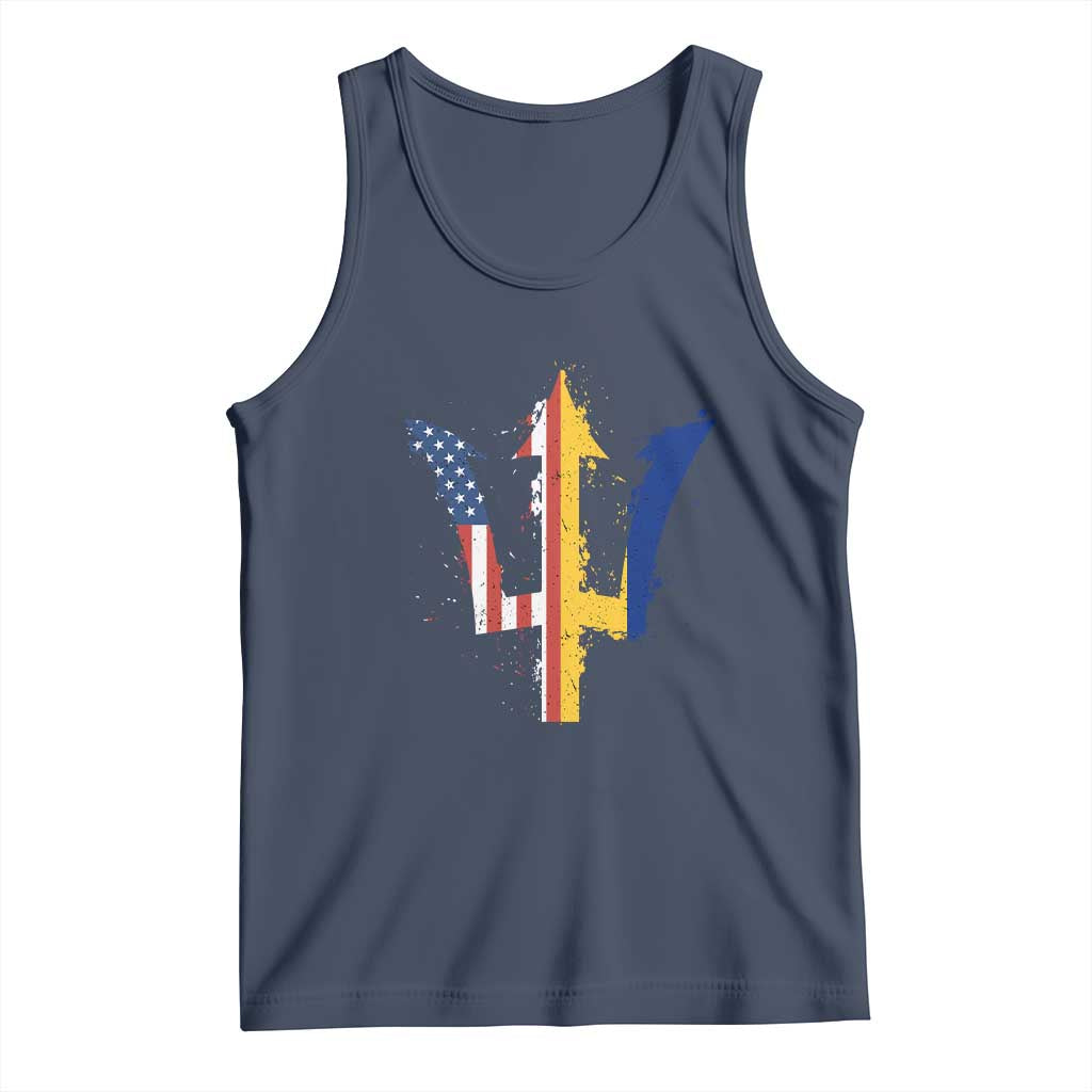 Funny Barbadian American Pride Barbados USA Flag Trident Tank Top