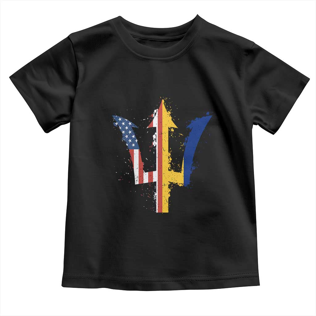Funny Barbadian American Pride Barbados USA Flag Trident Toddler T Shirt