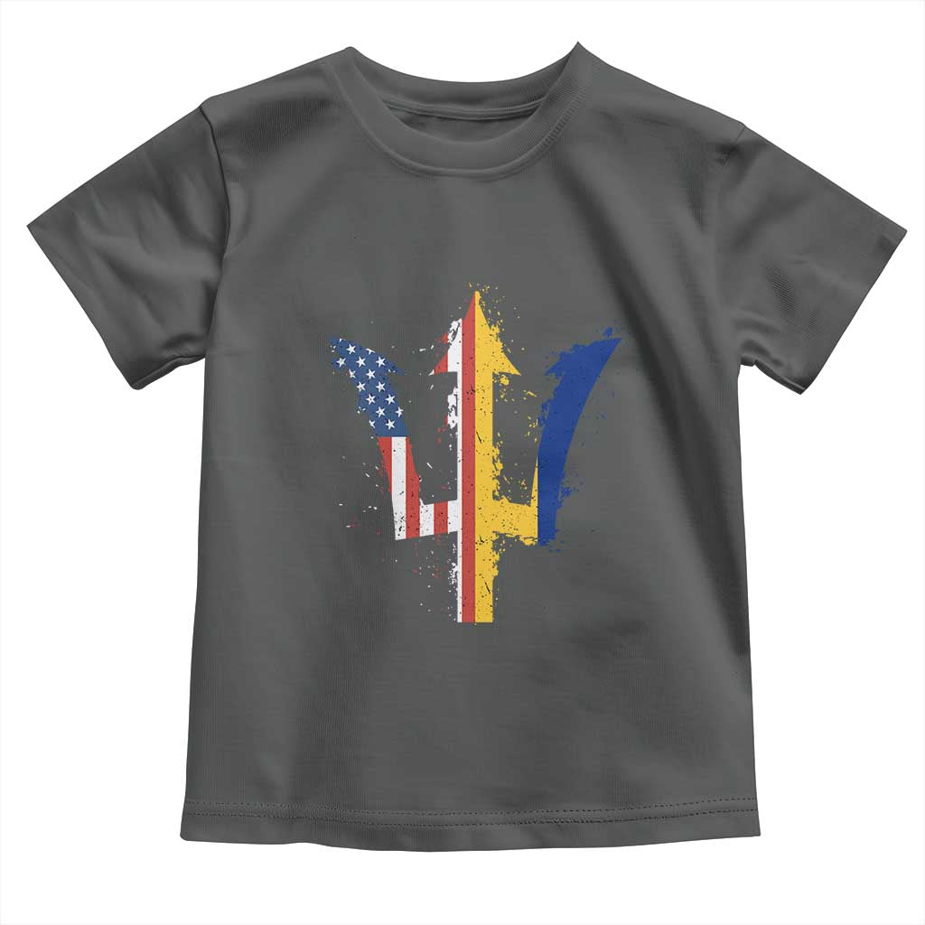Funny Barbadian American Pride Barbados USA Flag Trident Toddler T Shirt