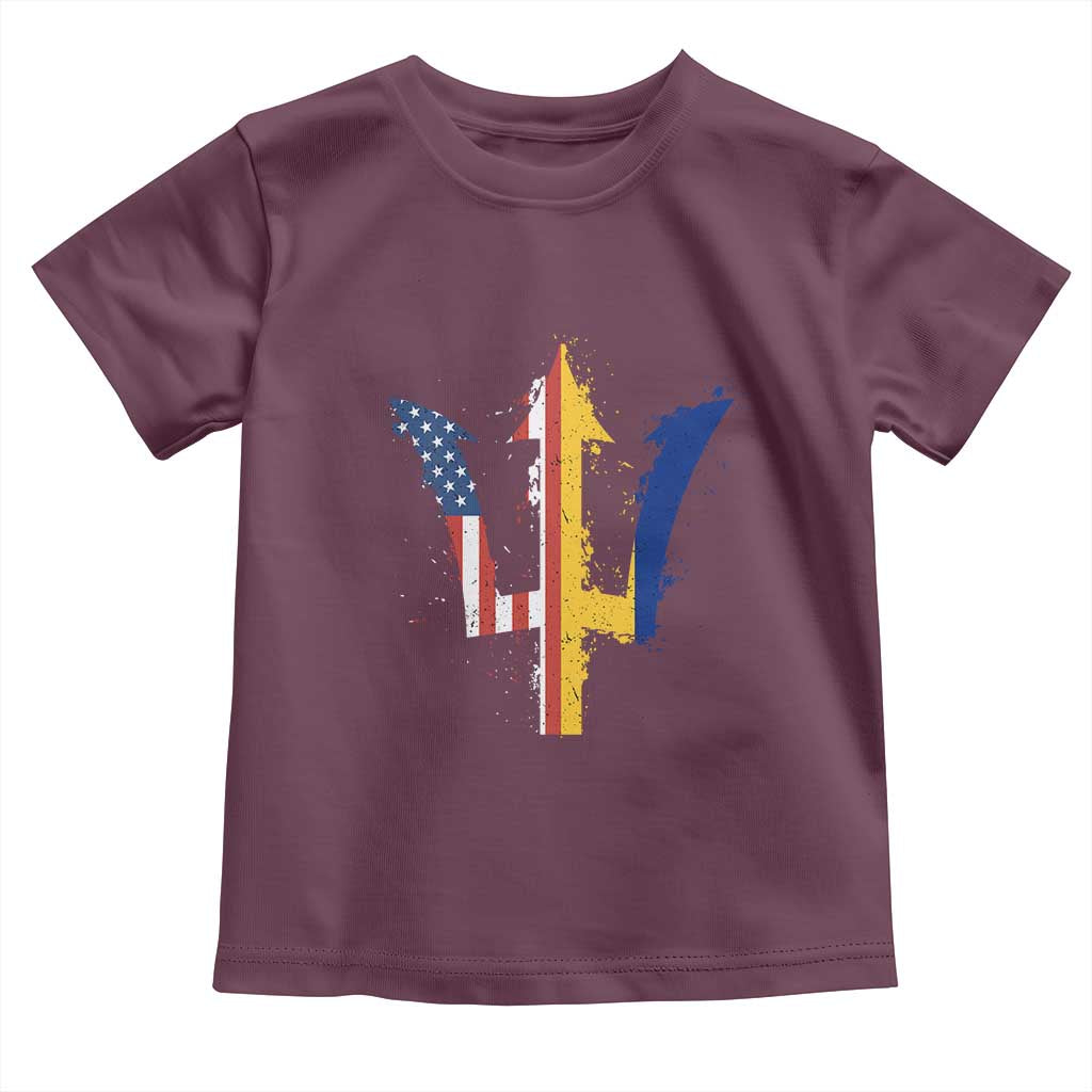 Funny Barbadian American Pride Barbados USA Flag Trident Toddler T Shirt