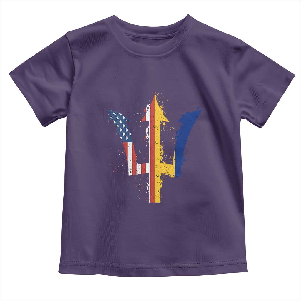 Funny Barbadian American Pride Barbados USA Flag Trident Toddler T Shirt