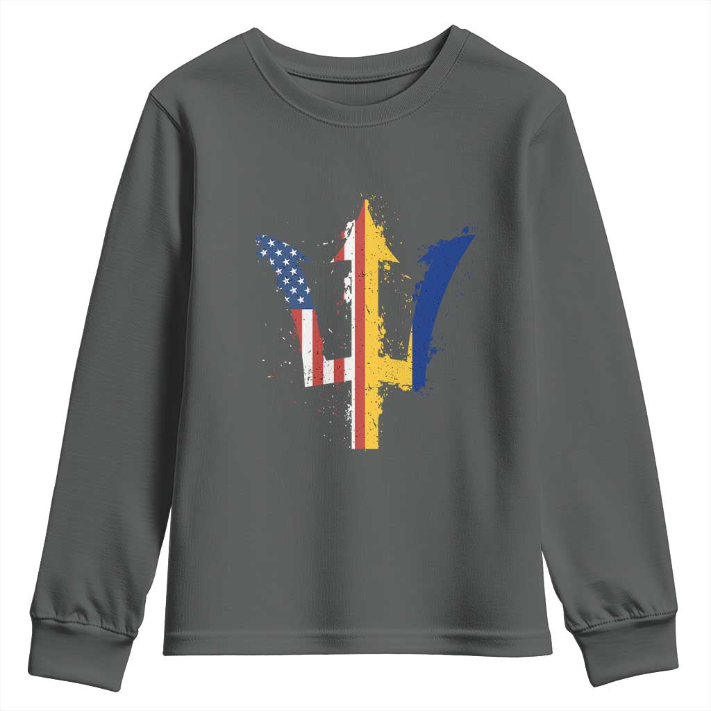 Funny Barbadian American Pride Barbados USA Flag Trident Youth Sweatshirt